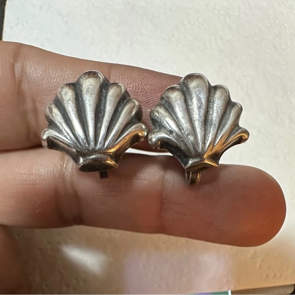Vintage Sterling Silver Sea Shell Screw Back Earrings Signed Mexico - Picture 3 of 7